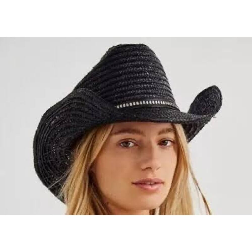 Free People Fame Straw Cowboy Hat - Black OS
